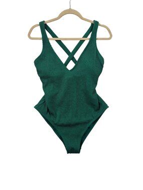 ✨3/$30 BCA By Rebecca Virtue Womens Green Ribbed One-Piece XL Swimsuit